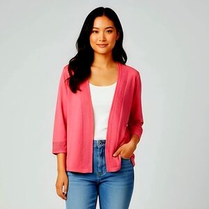 Lovely Soft Pink 🌸 Crochet Trim Charter Club Cardigan 🌸 Large 🌸 Like New! 🌸